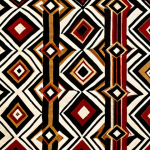 A detailed close-up of a vibrant, intricately woven Kuba textile, featuring complex geometric patterns in rich earthy tones of brown, red, and beige, with black accents. The texture of the raffia fibers is visibly detailed, highlighting the meticulous craftsmanship and traditional symbolism. The textile is displayed elegantly against a neutral, softly lit background, emphasizing its historical and artistic beauty. safe for work, appropriate content, fully clothed, modest, professional photography, high quality, cultural heritage.
