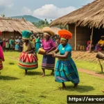 Home 22 콩고 공화국의 대표적인 축제 및 행사 - A vibrant traditional harvest festival in a Congolese village, featuring men and women dressed in co...