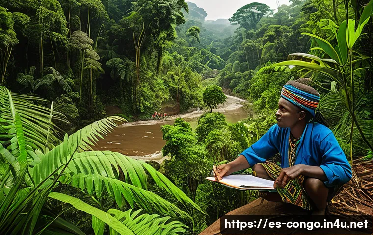 콩고 공화국의 환경 보호 정책 - A vibrant tropical rainforest scene in the Republic of Congo showcasing diverse wildlife including c...