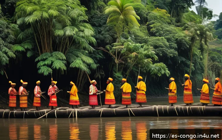 콩고 공화국의 전통 종교 의식 - A vibrant traditional initiation ceremony in Bas-Congo, featuring a group of young people dressed in...